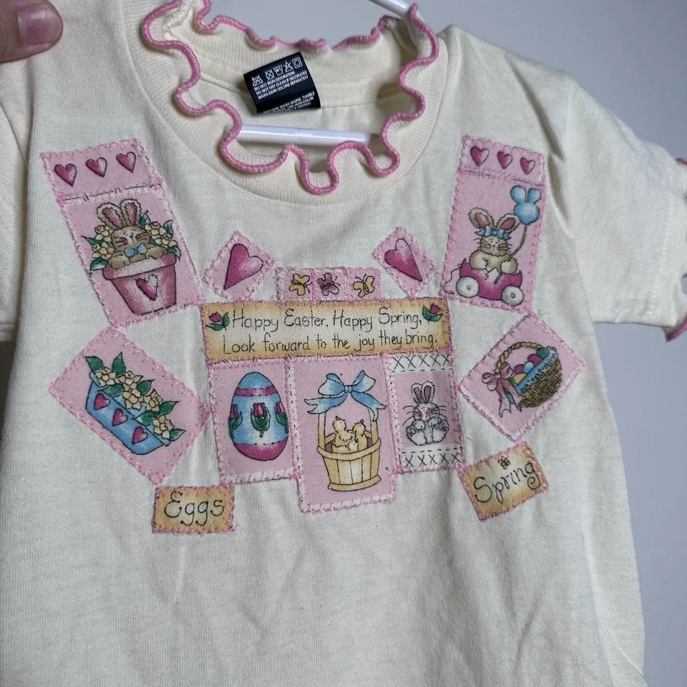 Vintage 90s Girls Easter Outfit Dress Size 2-4 Years Bunny Pink Gingham USA Rare